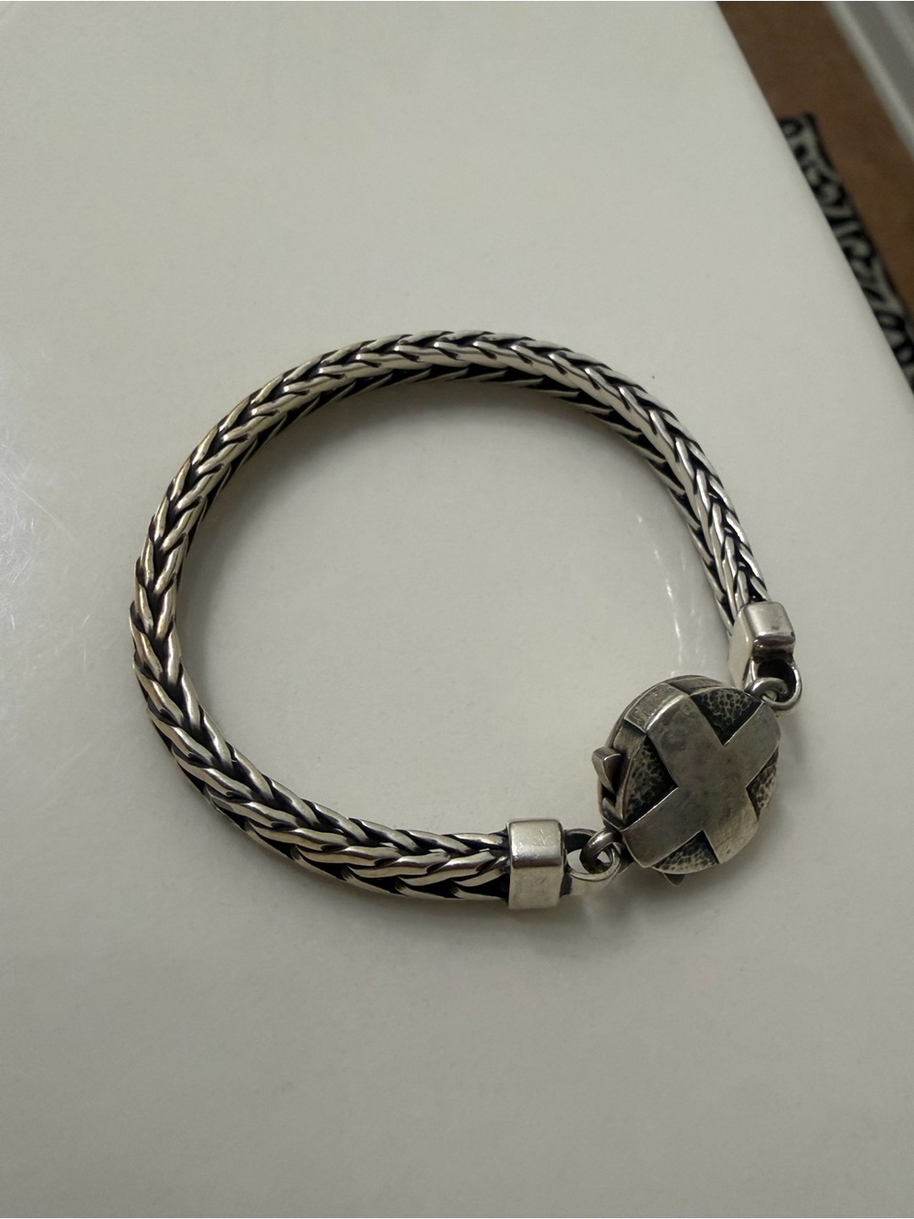James Avery Forged In Faith Sterling Silver Braided Cross Clasp Bracelet